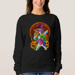 Halloween Girls Women Witchy Dabbing Unicorn Hallo Sweatshirt
