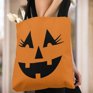 Halloween Girly Jack-O-Lantern Pumpkin Face Tote Bag
