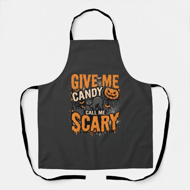 Halloween Give Me Candy Scary Cat Apron (Front)