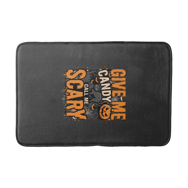 Halloween Give Me Candy Scary Cat Bath Mat (Front)