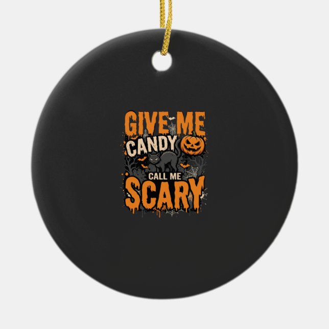Halloween Give Me Candy Scary Cat Ceramic Tree Decoration (Front)