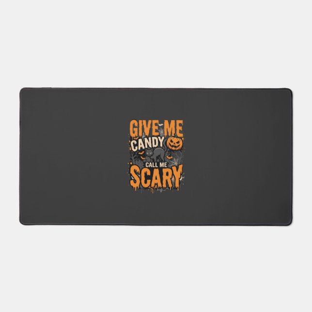 Halloween Give Me Candy Scary Cat Desk Mat (Front)