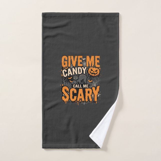 Halloween Give Me Candy Scary Cat Hand Towel (Hand Towel)