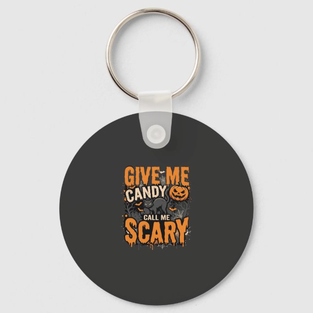 Halloween Give Me Candy Scary Cat Key Ring (Front)