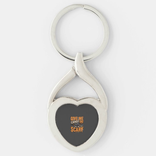 Halloween Give Me Candy Scary Cat Key Ring (Front)