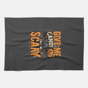 Halloween Give Me Candy Scary Cat Tea Towel
