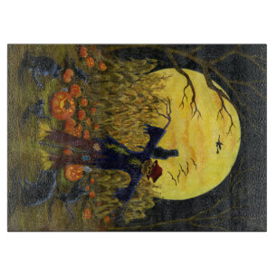 Halloween Glass Cutting Board, Scarecrow Board