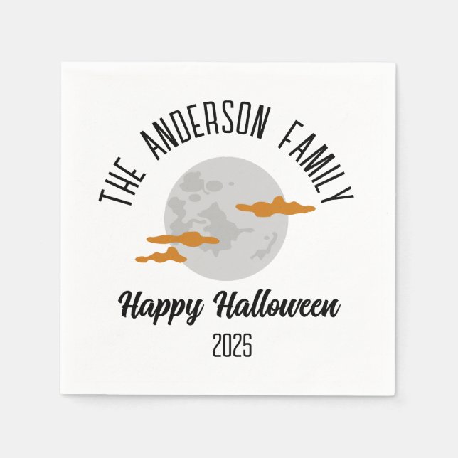 Halloween Glowing Full Moon Personalised Name Napkin (Front)