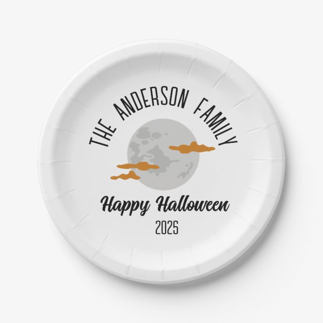Halloween Glowing Full Moon Personalised Name Paper Plate (Front)