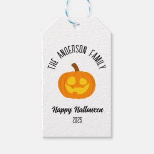 Halloween Glowing Pumpkin Face Personalised Name Gift Tags
