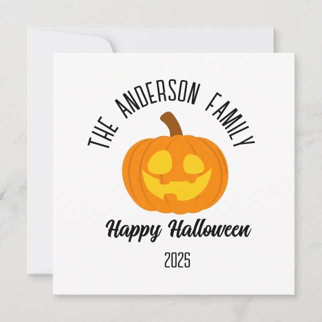 Halloween Glowing Pumpkin Face Personalised Name Holiday Card (Front)