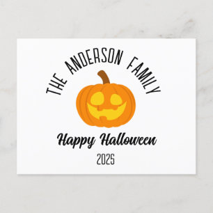 Halloween Glowing Pumpkin Face Personalised Name Holiday Postcard