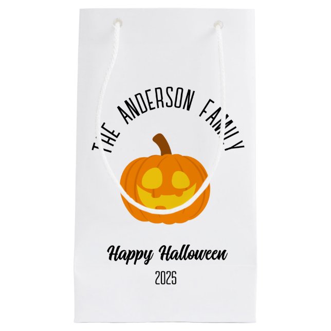 Halloween Glowing Pumpkin Face Personalised Name Small Gift Bag (Front)