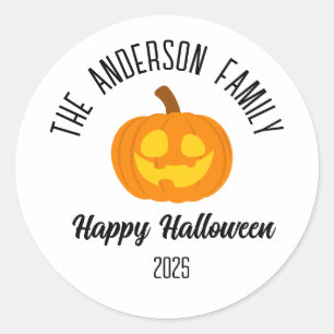 Halloween Glowing Pumpkin Face Personalized Name Classic Round Sticker