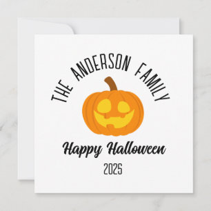 Halloween Glowing Pumpkin Face Personalized Name Holiday Card