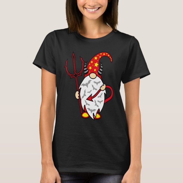 Halloween Gnome Devil with Trident and Long Devil' T-Shirt (Front)