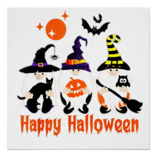 Halloween Gnomes Cute Autumn Pumpkin Fall Poster