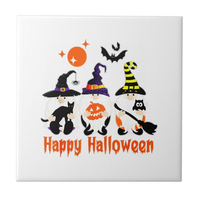 Halloween Gnomes Cute Autumn Pumpkin Fall Tile (Front)