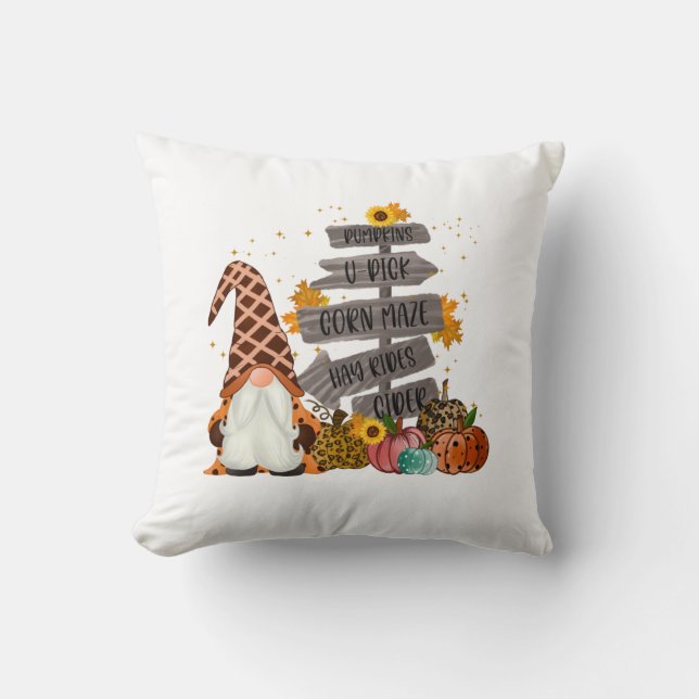 Halloween Gnomes, Fall, Pumpkins, Hayrides Cushion (Front)