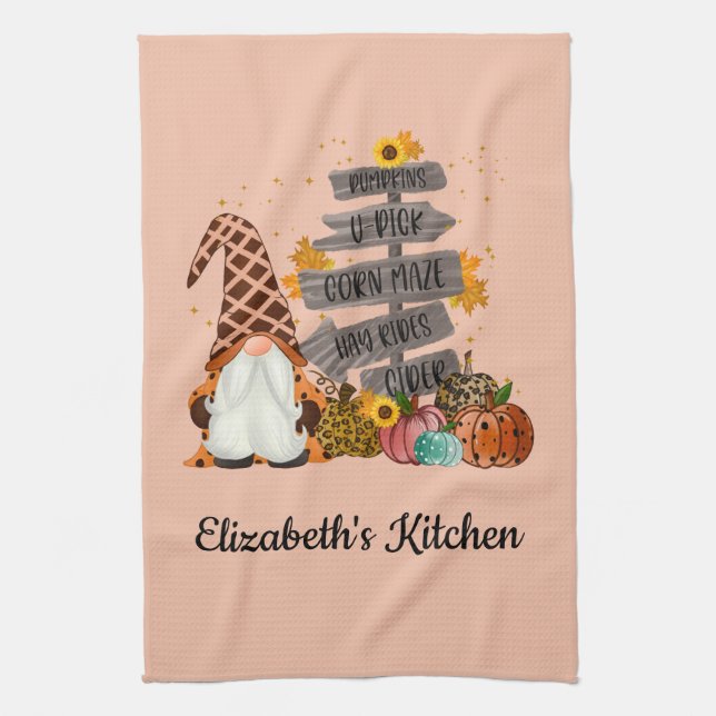 Halloween Gnomes, Fall, Pumpkins  Tea Towel (Vertical)