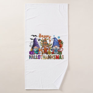 Halloween Gnomes Happy Hallothanksmas Thanksgiving Bath Towel