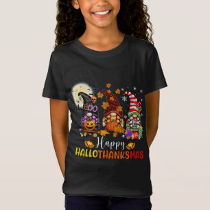 Halloween Gnomes Happy HalloThanksMas Thanksgiving T-Shirt