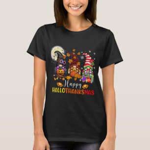 Halloween Gnomes Happy HalloThanksMas Thanksgiving T-Shirt