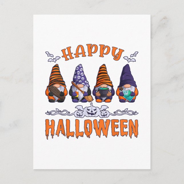 Halloween Gnomes Holiday Postcard (Front)