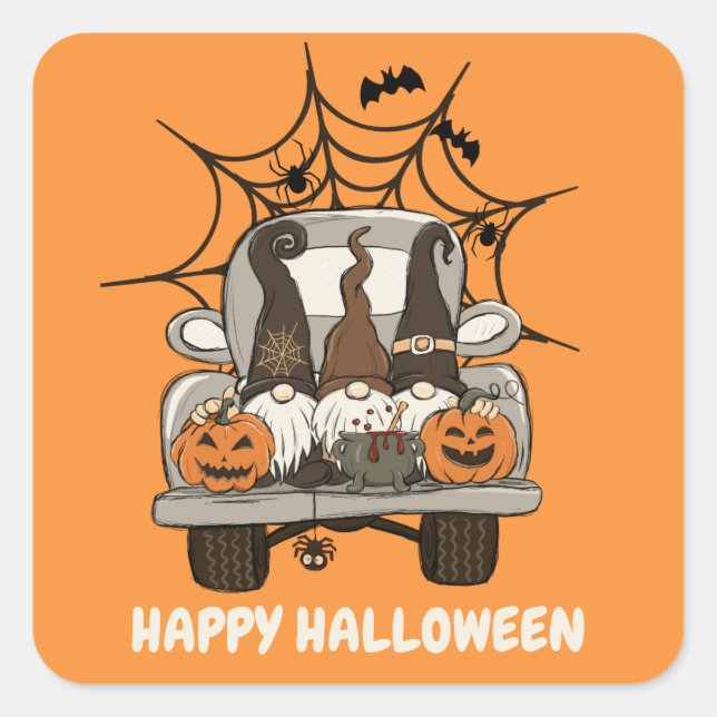 Halloween Gnomes in Spider Web Truck Square Sticker (Front)