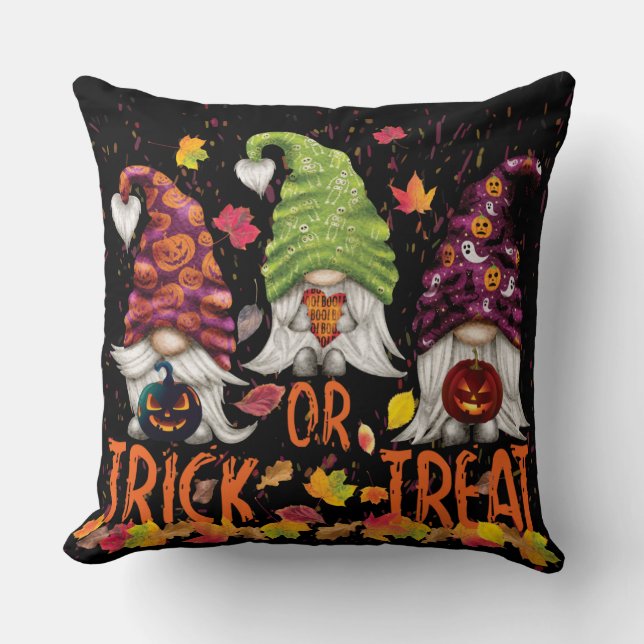Halloween Gnomes Trick or Treat Falling Leaves  Cushion (Front)