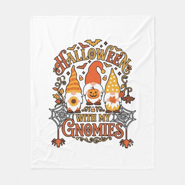 Halloween Gnomies Pumpkin Spider Web Bats_1 Fleece Blanket (Front)