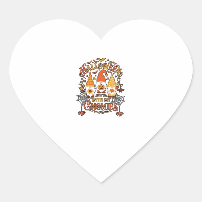 Halloween Gnomies Pumpkin Spider Web Bats_1 Heart Sticker (Front)