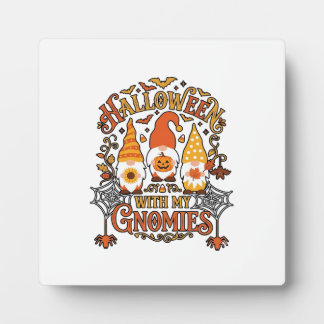 Halloween Gnomies Pumpkin Spider Web Bats_1 Plaque