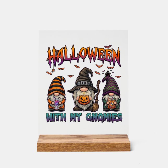 Halloween Gnomies Three Gnomes Witch Hat Pumpkin_1 Acrylic Sign (Front)