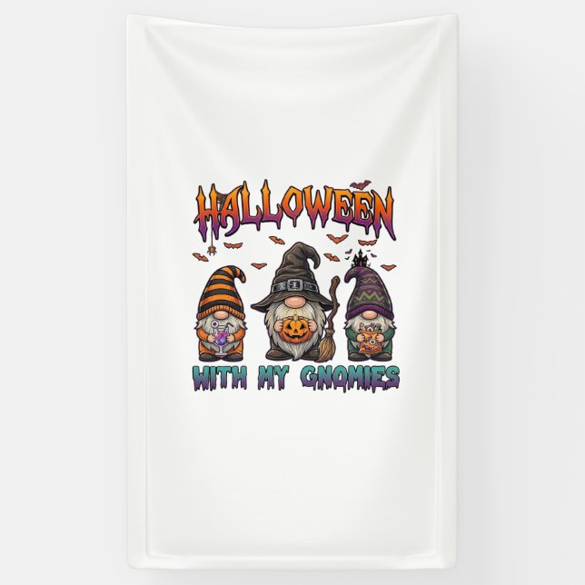 Halloween Gnomies Three Gnomes Witch Hat Pumpkin_1 Banner (Vertical)