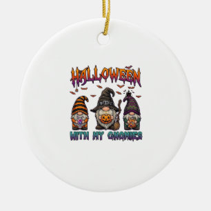 Halloween Gnomies Three Gnomes Witch Hat Pumpkin_1 Ceramic Tree Decoration
