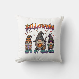 Halloween Gnomies Three Gnomes Witch Hat Pumpkin_1 Cushion