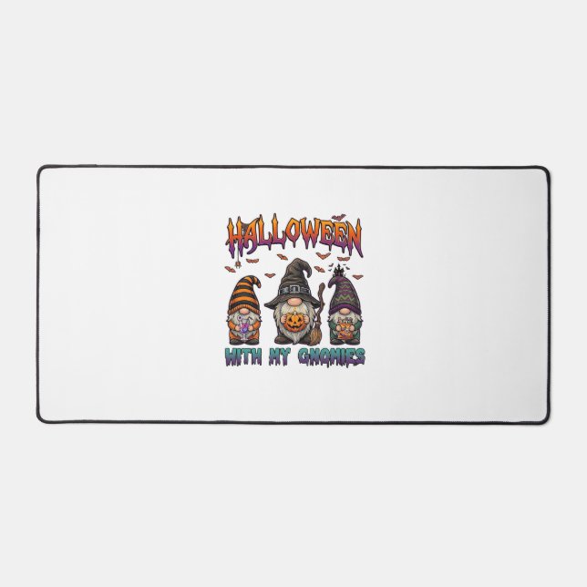 Halloween Gnomies Three Gnomes Witch Hat Pumpkin_1 Desk Mat (Front)