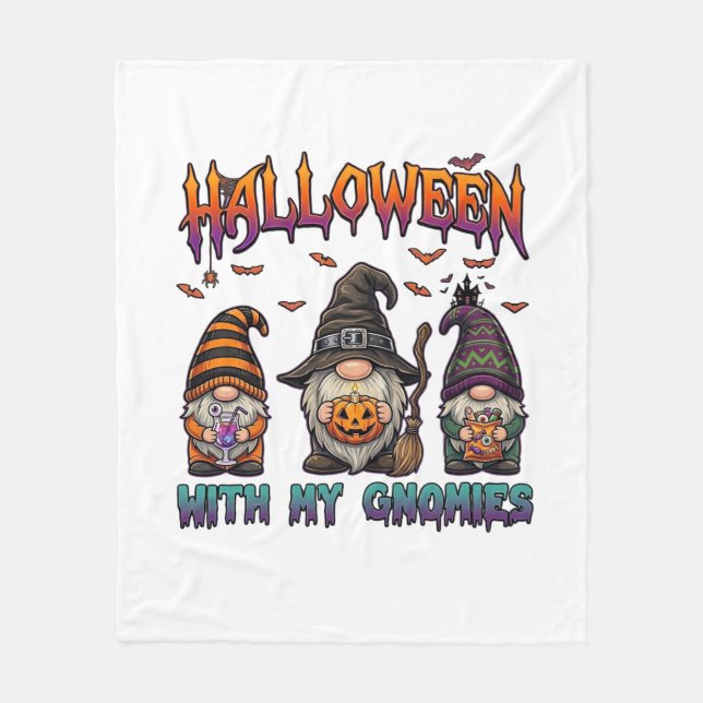 Halloween Gnomies Three Gnomes Witch Hat Pumpkin_1 Fleece Blanket (Front)