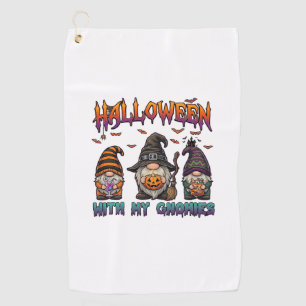 Halloween Gnomies Three Gnomes Witch Hat Pumpkin_1 Golf Towel