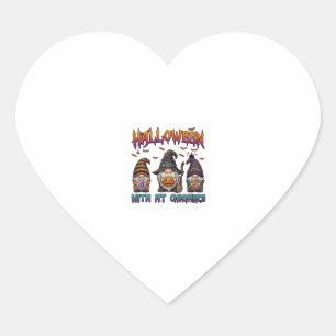 Halloween Gnomies Three Gnomes Witch Hat Pumpkin_1 Heart Sticker