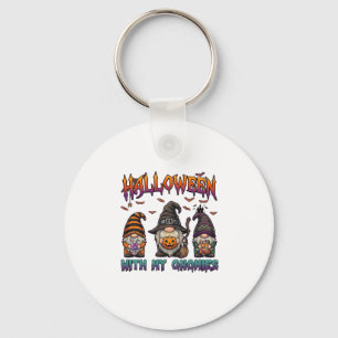 Halloween Gnomies Three Gnomes Witch Hat Pumpkin_1 Key Ring