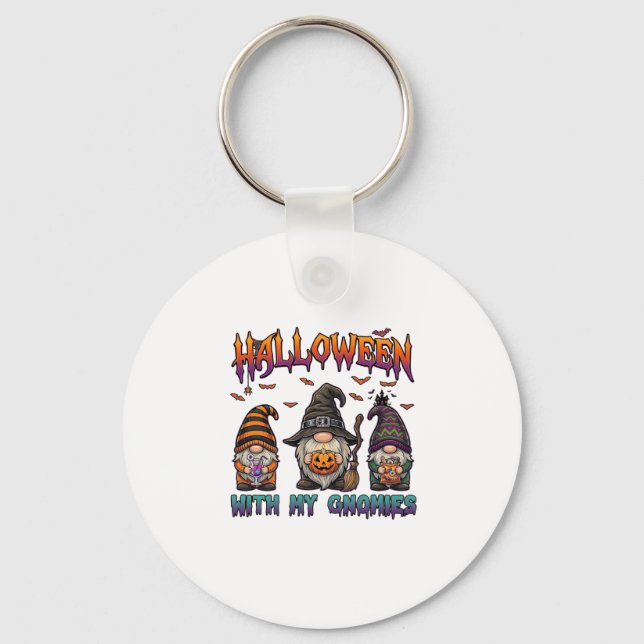 Halloween Gnomies Three Gnomes Witch Hat Pumpkin_1 Key Ring (Front)