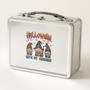 Halloween Gnomies Three Gnomes Witch Hat Pumpkin_1 Metal Lunch Box