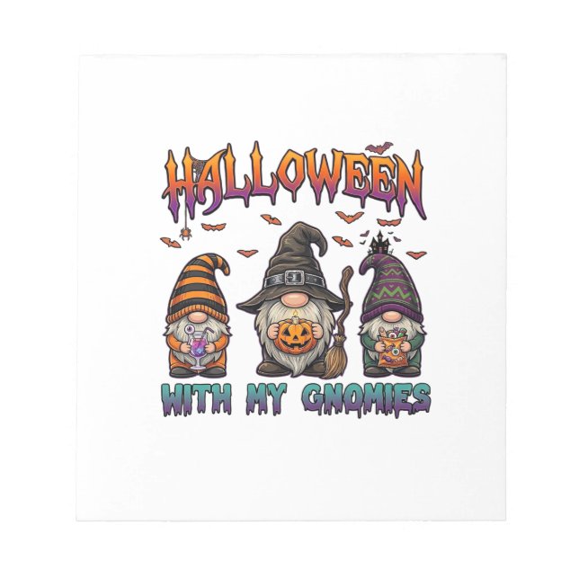 Halloween Gnomies Three Gnomes Witch Hat Pumpkin_1 Notepad (Front)