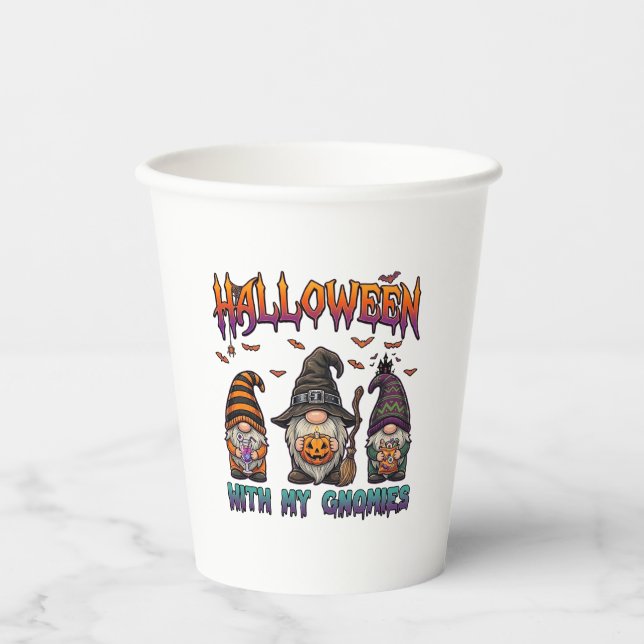 Halloween Gnomies Three Gnomes Witch Hat Pumpkin_1 Paper Cups (Front)