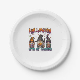 Halloween Gnomies Three Gnomes Witch Hat Pumpkin_1 Paper Plate