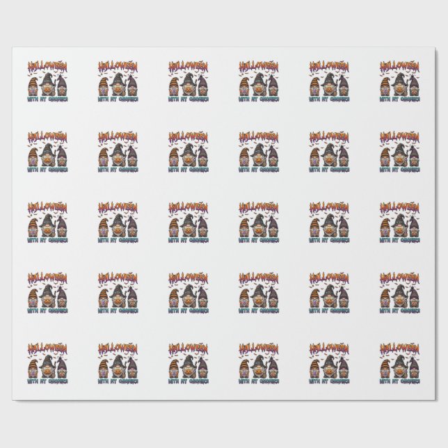 Halloween Gnomies Three Gnomes Witch Hat Pumpkin_1 Wrapping Paper (Flat)