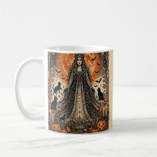 Halloween Goddess Vintage Gothic Witch Black Cat Coffee Mug