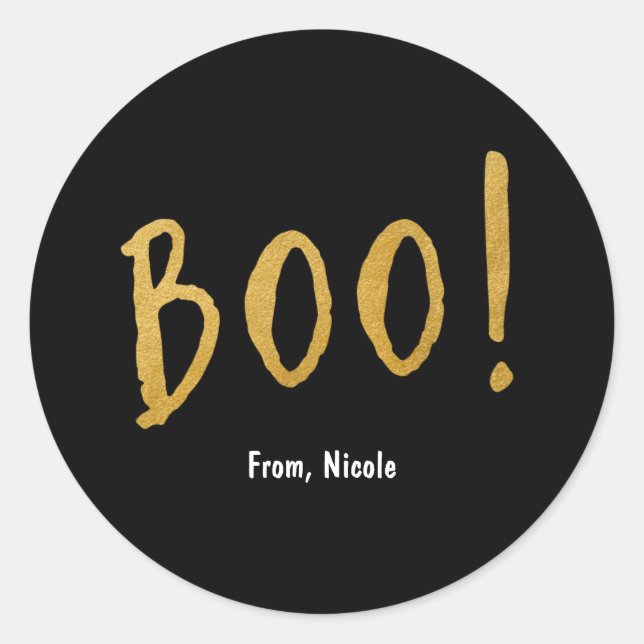Halloween Gold BOO Black Party Favour Sticker (Front)